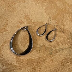Elegant Silver Hoop Earrings and Pendant Matching Set